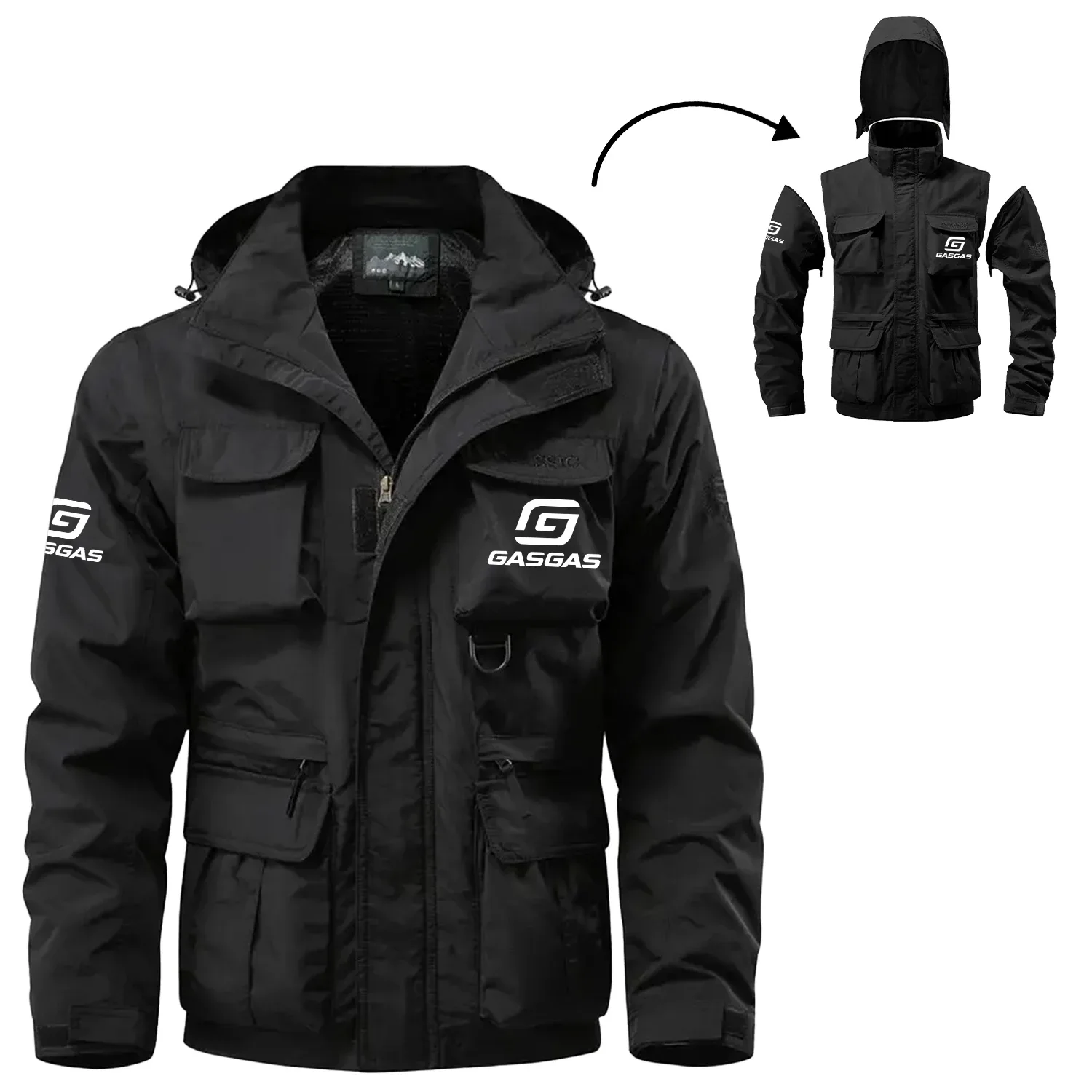 GasGas Exclusive Waterproof Multi Pocket Jacket Detachable Hood and Sleeves OSMTB2MPJ12GGZ - GasGas Jacket