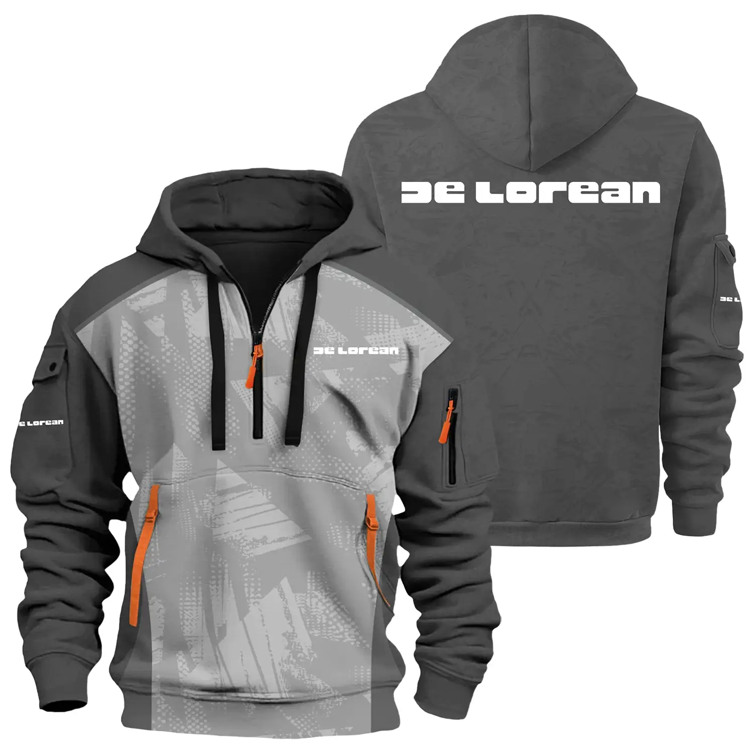 DeLorean Exclusive Half Zipper Hoodie OUFAHHZ3D081910DLZ - DeLorean Hoodie