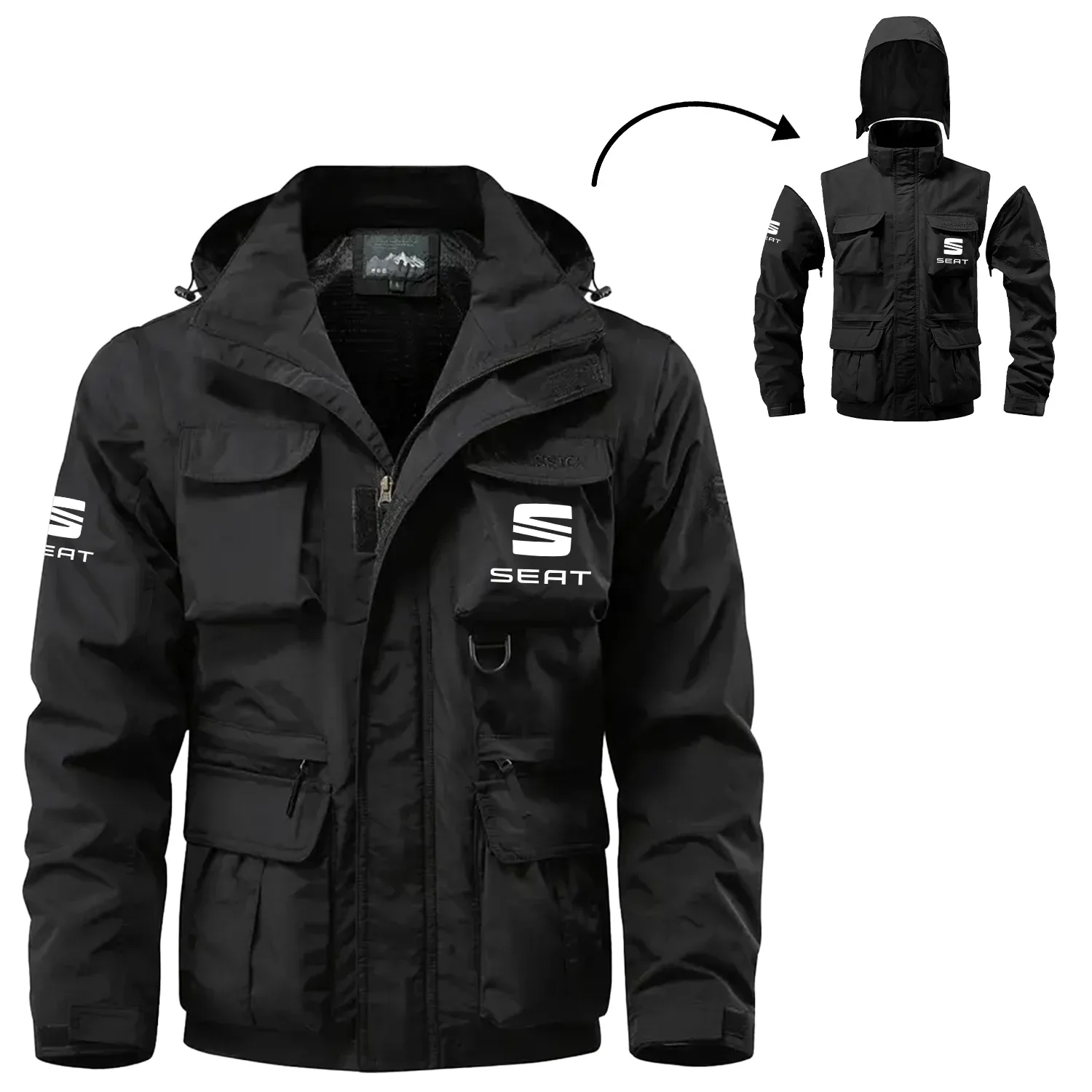 SEAT Cars Exclusive Waterproof Multi Pocket Jacket Detachable Hood and Sleeves OUFAMPJ2905SETZ – SEAT Cars Jacket