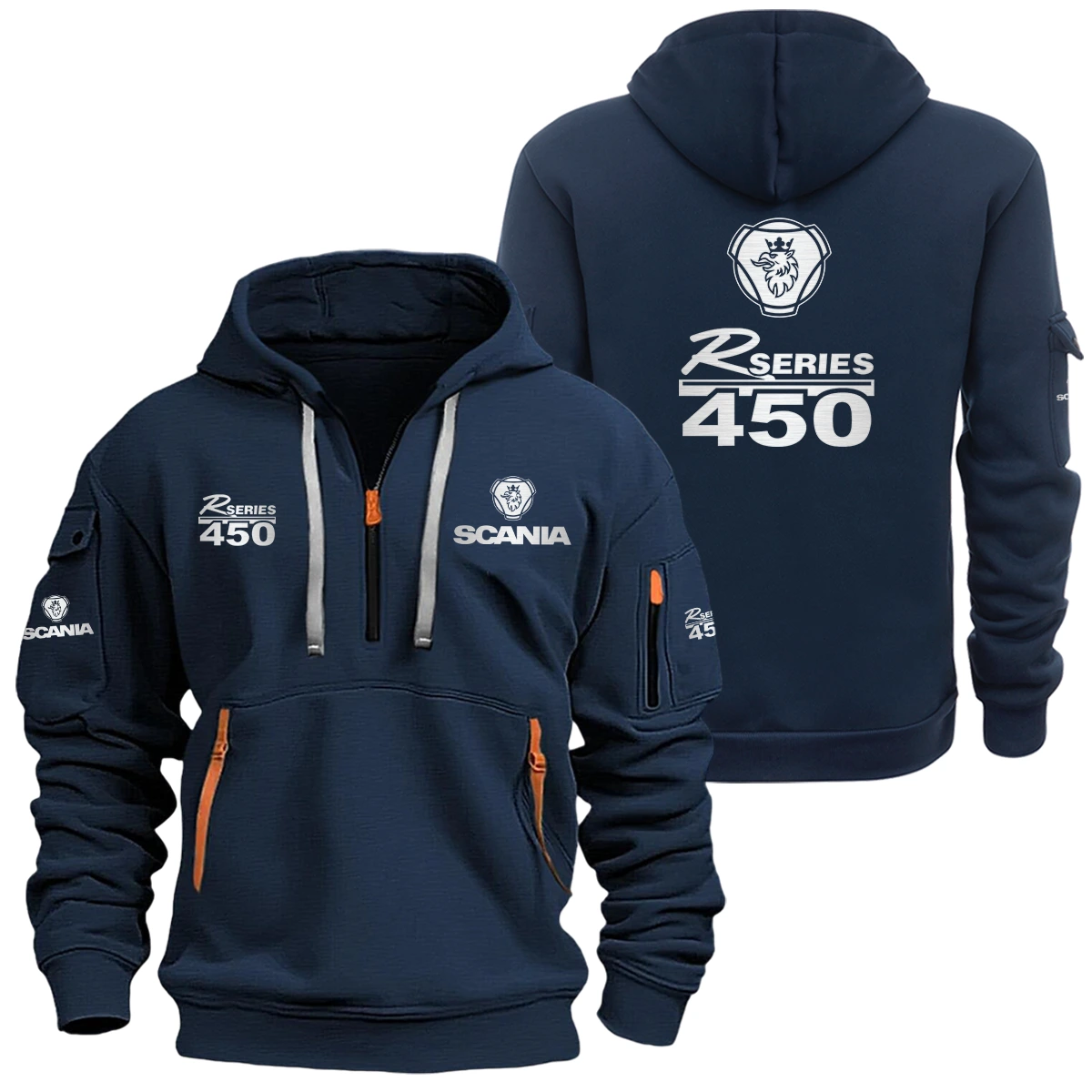 Scania R-Series 450 Half Zipper Hoodie HTHHZSC450 – Scania R-Series 450 Hoodie