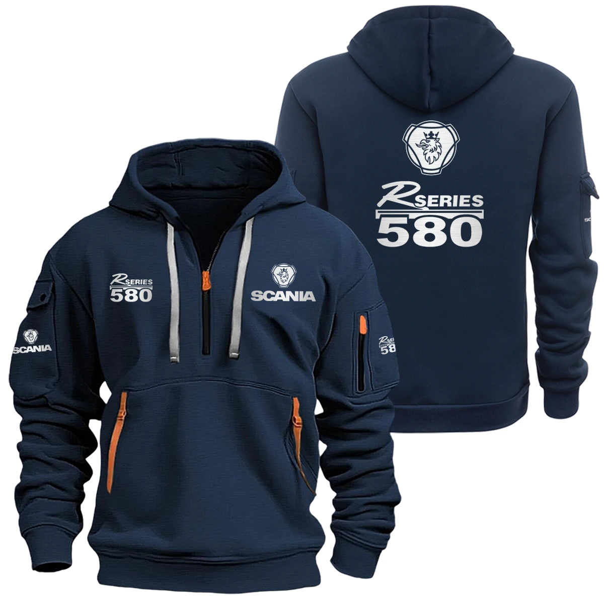 Scania R-Series 580 Half Zipper Hoodie HTHHZSC580 - Scania R-Series 580 Hoodie